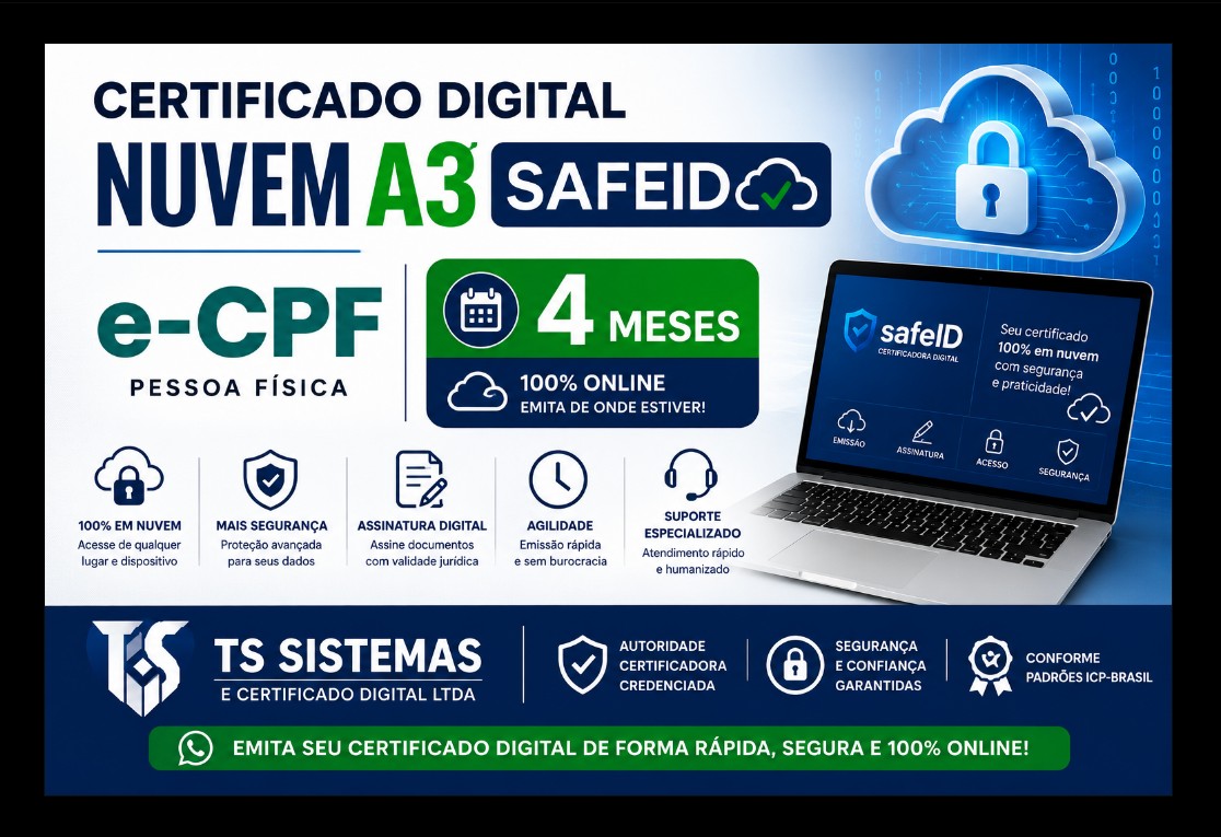 CERTIFICADO DIGITAL NUVEM A3 SAFEID E-CPF 4 MESES