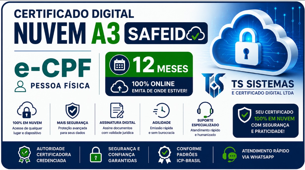 CERTIFICADO DIGITAL NUVEM A3 SAFEID E-CPF 12 MESES