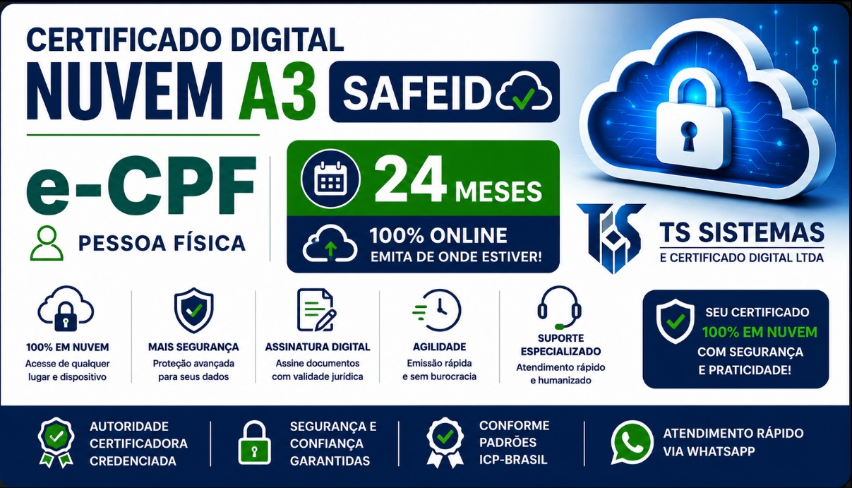 CERTIFICADO DIGITAL NUVEM A3 SAFEID E-CPF 24 MESES