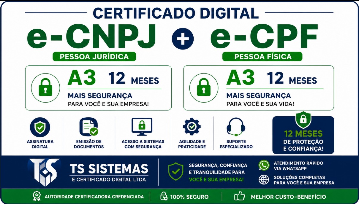 COMBO CERTIFICADO DIGITAL A1 E-CNPJ + E-CPF